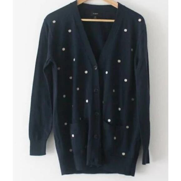 J.Crew Polka Dot Front Button V-Neck Pocket Cardigan Sz Small Navy and White NWT - Picture 4 of 7